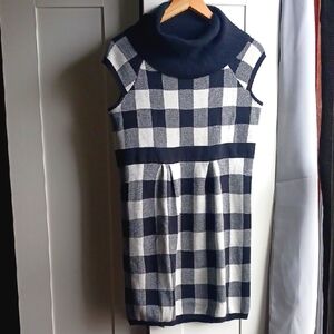 JJ Always Checkered Black and White Cowl Neck Dress